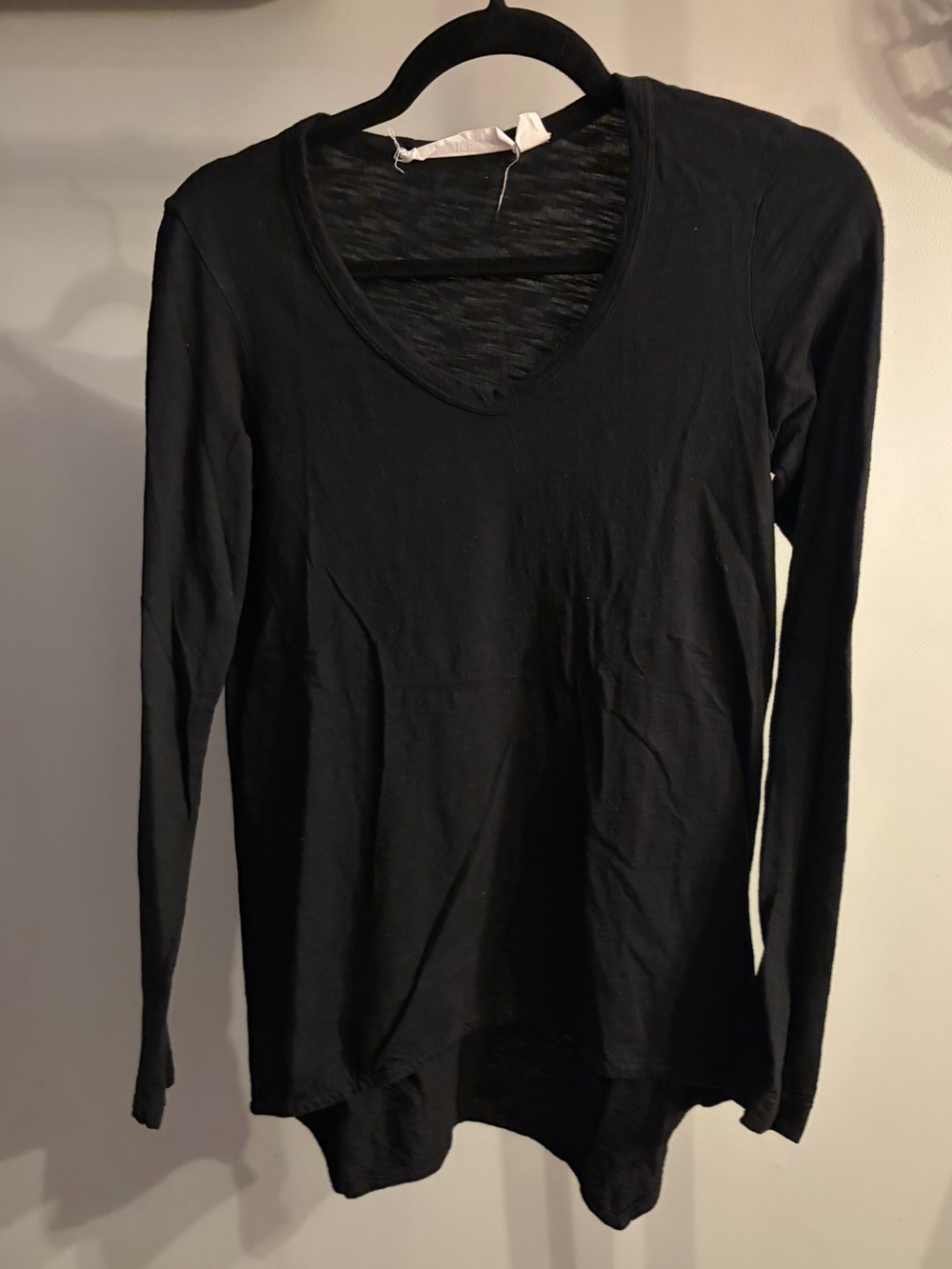 Wilt Black Long Sleeve V-Neck Top uneven hem size xs